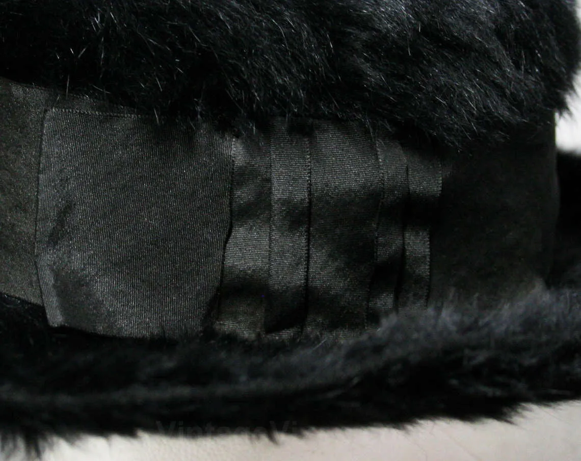 1910s Black Furry Angora Felt Hat - Wide Brimmed Rare Hat - Antique Edwardian Titanic Era Millinery - Fur Fiber Silk Satin Ribbon & Lining