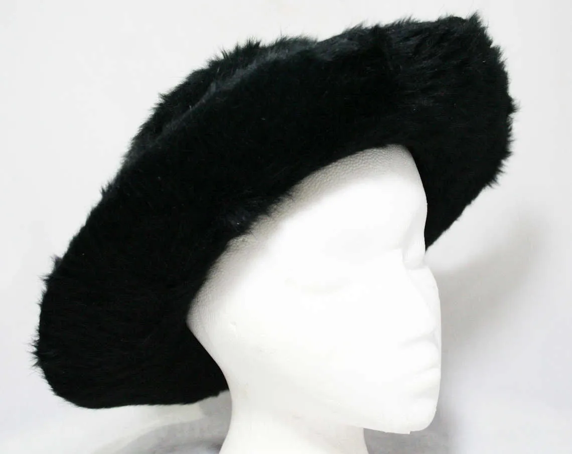 1910s Black Furry Angora Felt Hat - Wide Brimmed Rare Hat - Antique Edwardian Titanic Era Millinery - Fur Fiber Silk Satin Ribbon & Lining