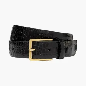 3cm Croc Belt (Black   Gold)