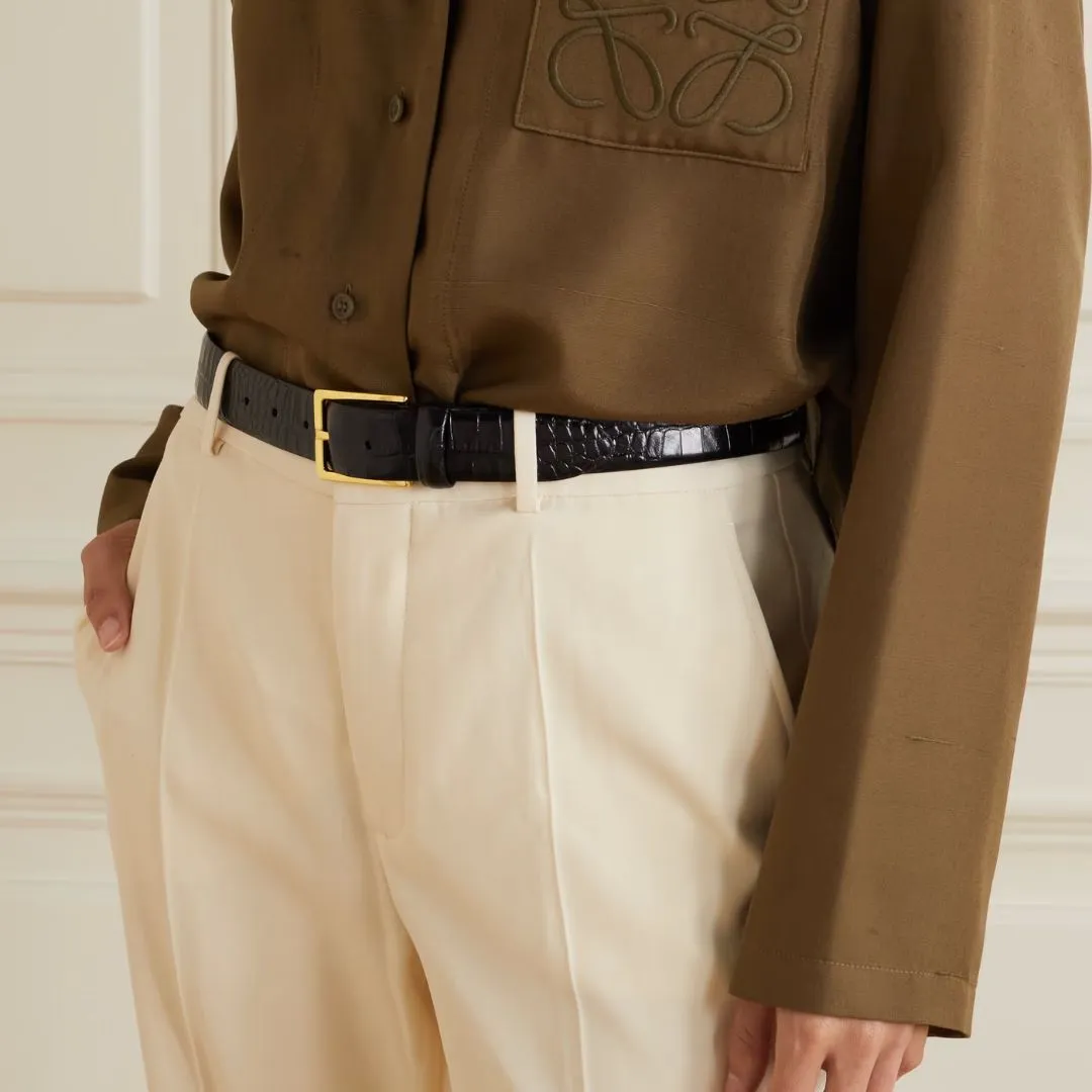 3cm Croc Belt (Black   Gold)