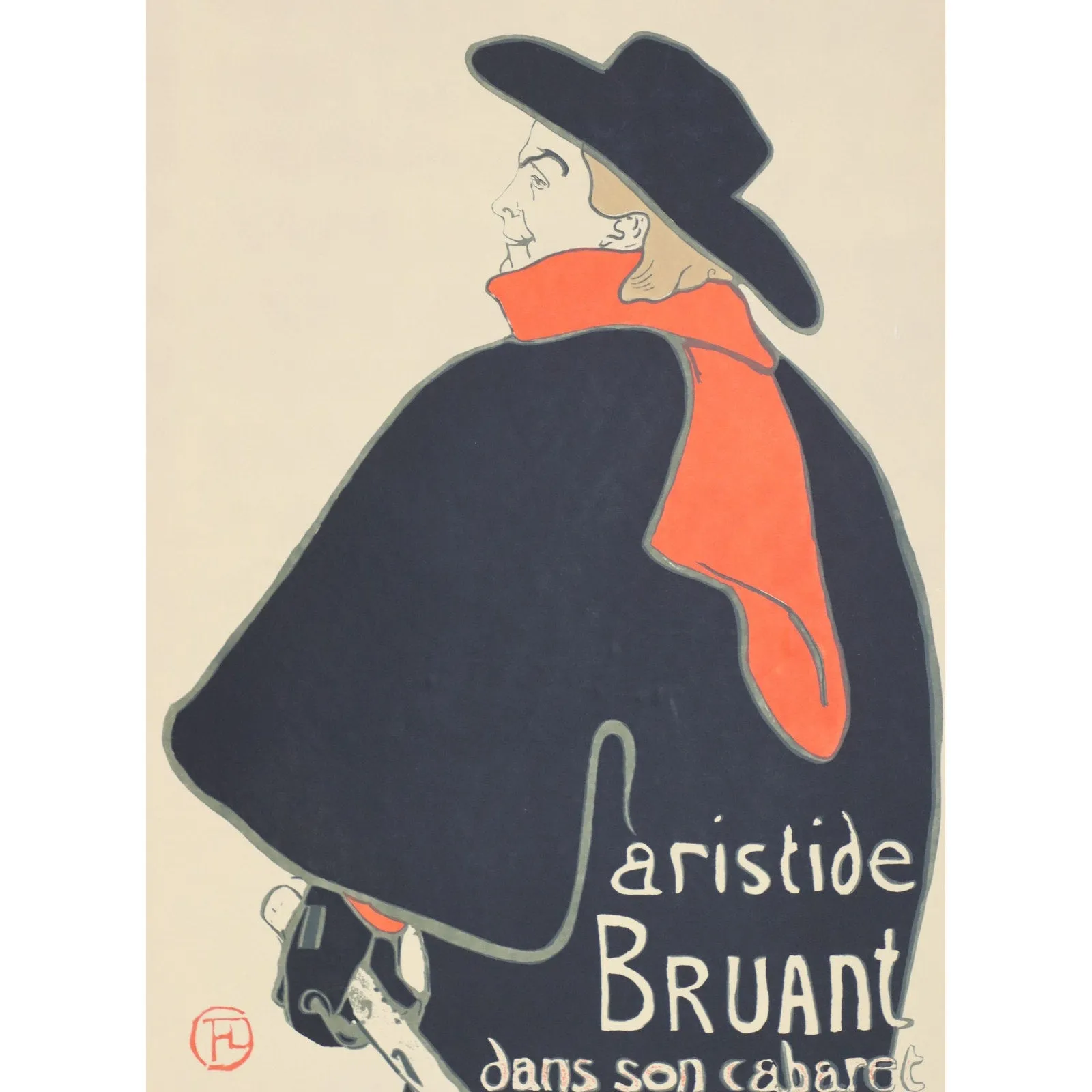 Aristide Bruant dans son Cabaret Toulouse-Lautrec Serigraph 29x23 Matted