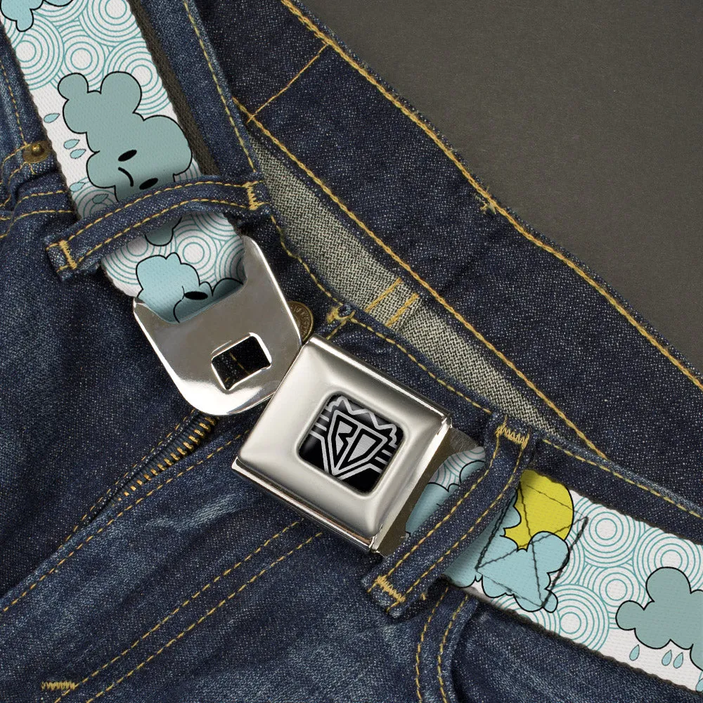 BD Wings Logo CLOSE-UP Full Color Black Silver Seatbelt Belt - Cloudy Skies Rain Clouds White/Blues Webbing