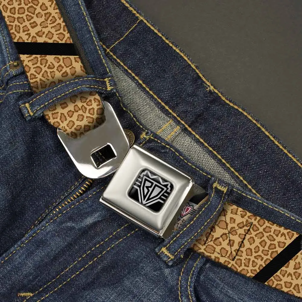 BD Wings Logo CLOSE-UP Full Color Black Silver Seatbelt Belt - Leopard Brown/Black Slash Webbing