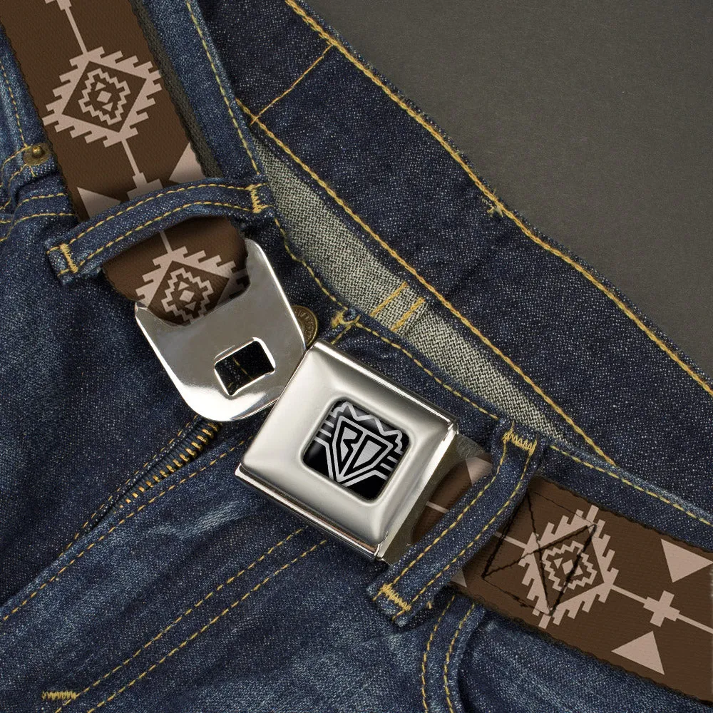BD Wings Logo CLOSE-UP Full Color Black Silver Seatbelt Belt - Navajo3 Brown/Tan Webbing