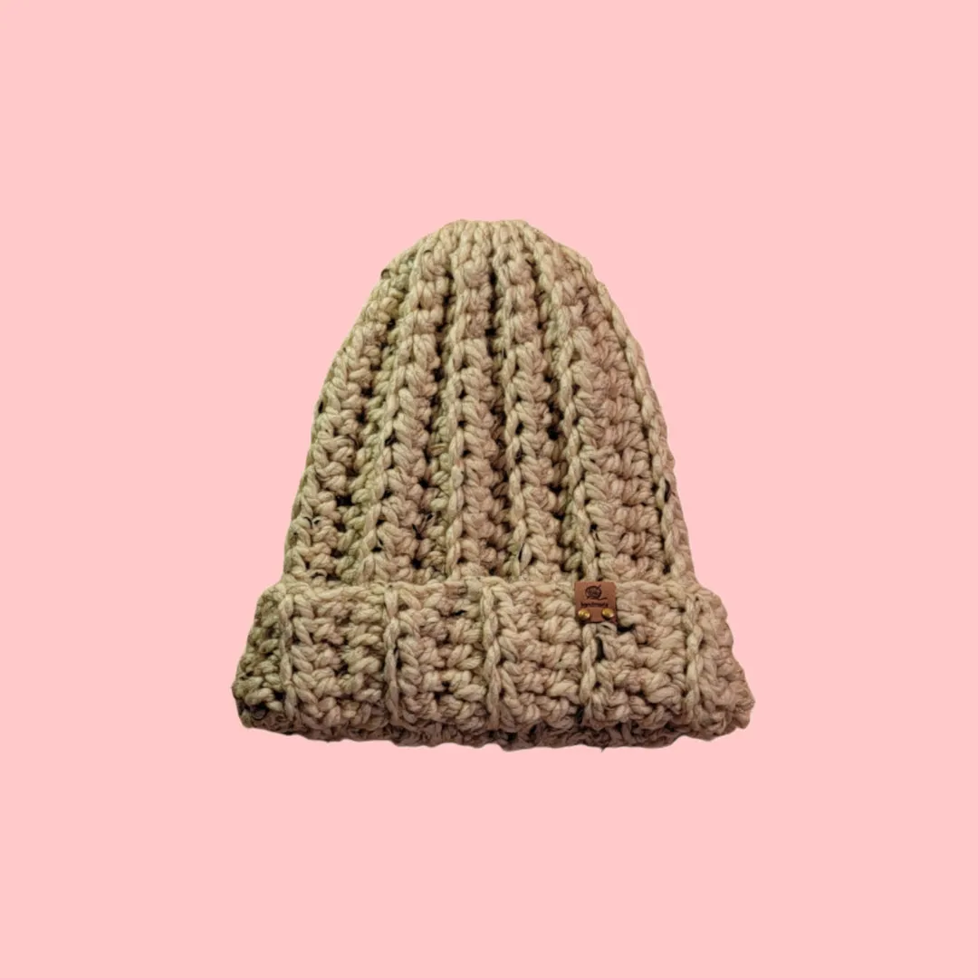 Beanie Handmade Crochet Chunky Style Yarn in Oatmeal Beige