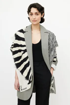 Black & Cream Cashmere Pegasus 140 Print Shawl