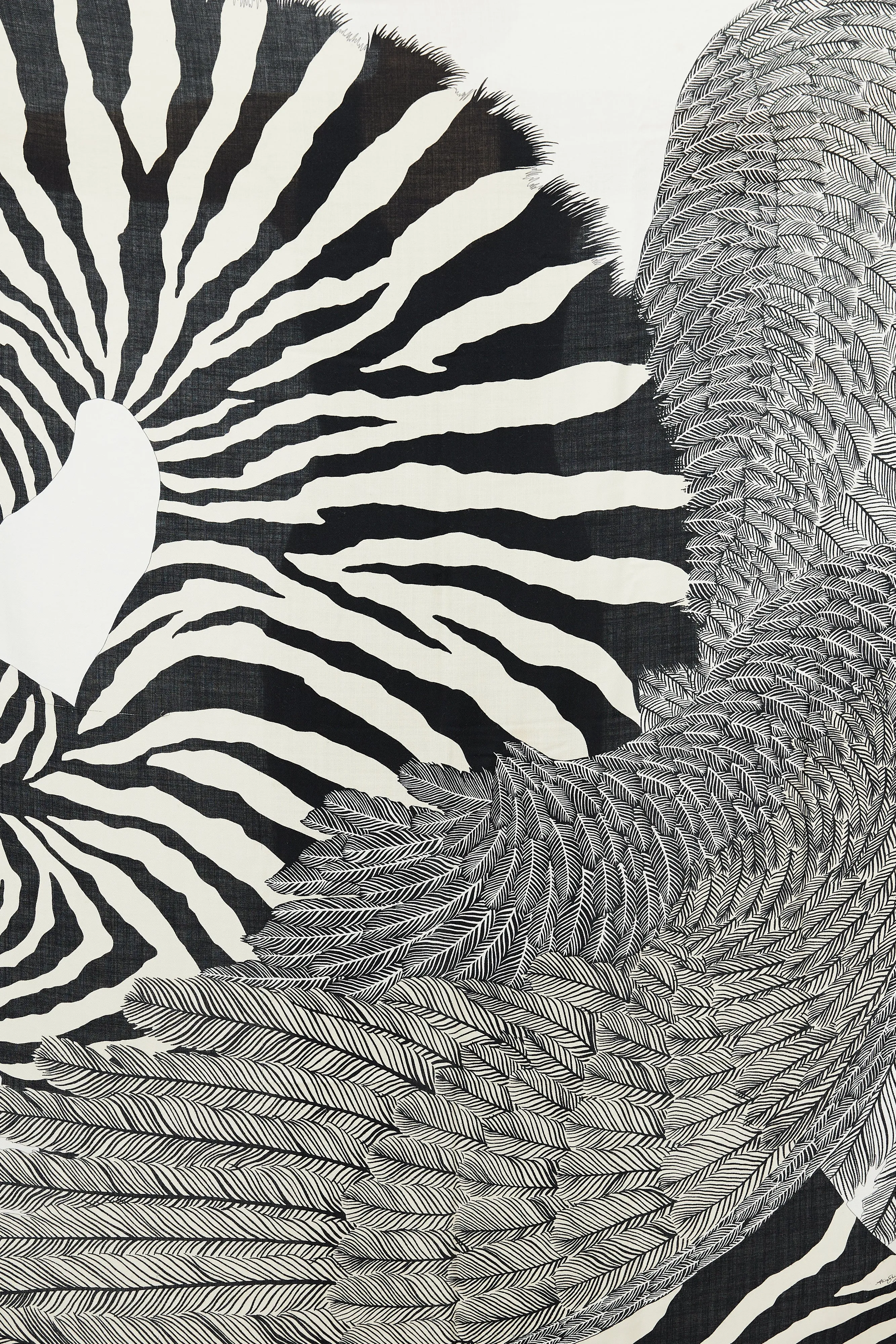 Black & Cream Cashmere Pegasus 140 Print Shawl