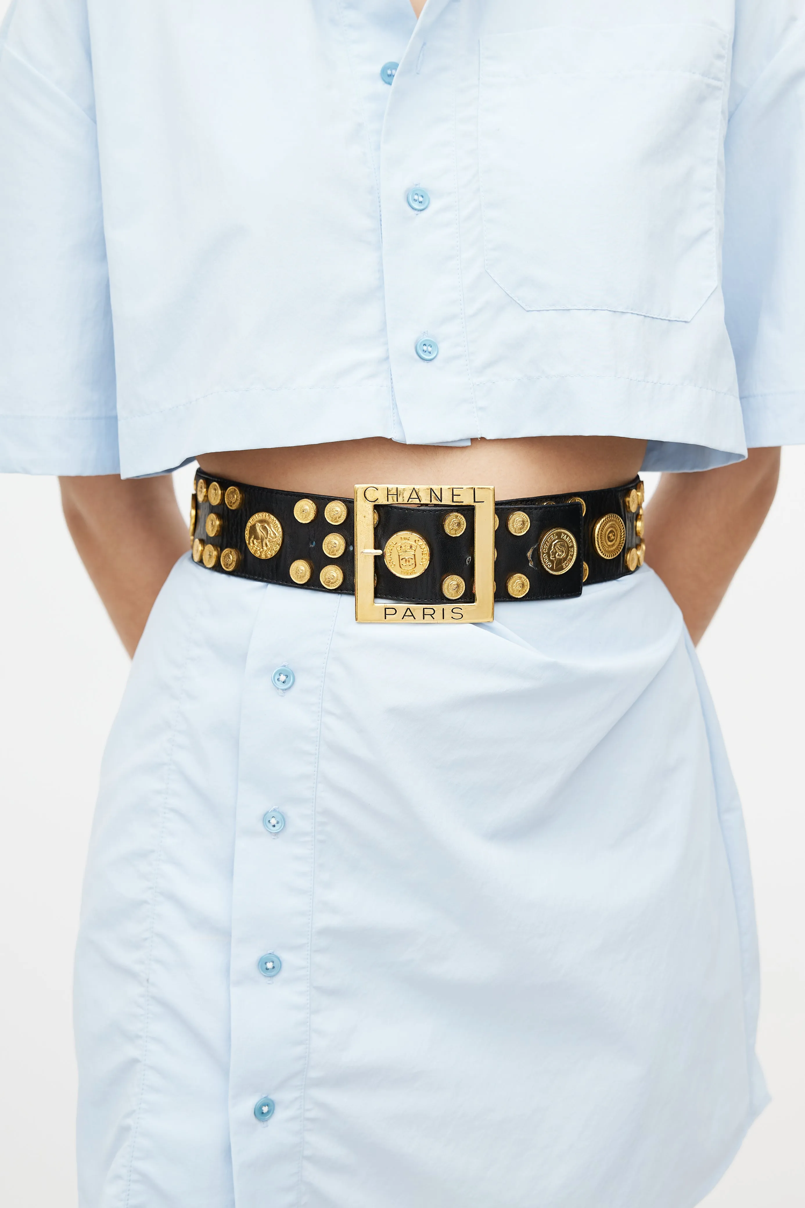 Black & Gold Coin Leather Belt