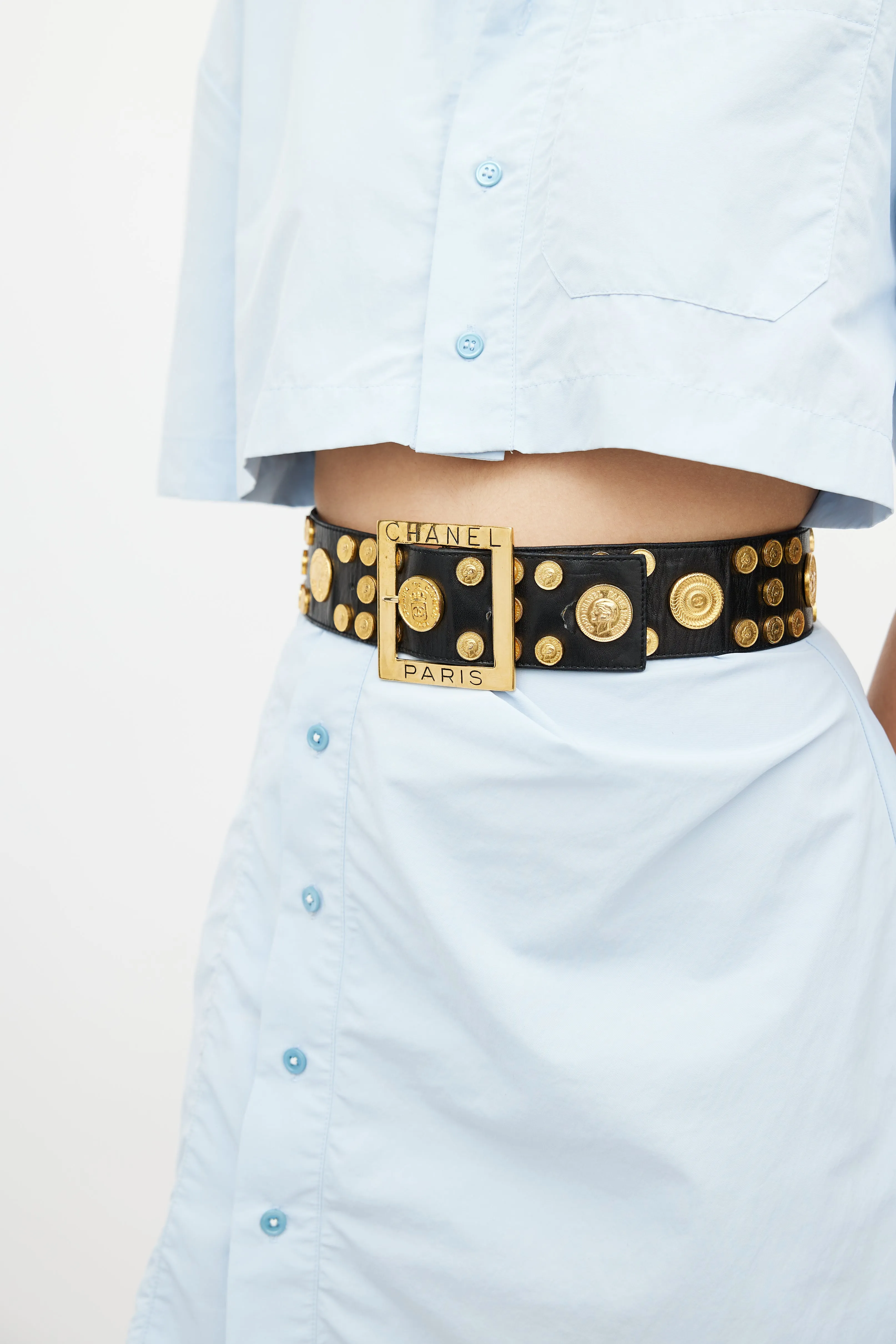 Black & Gold Coin Leather Belt