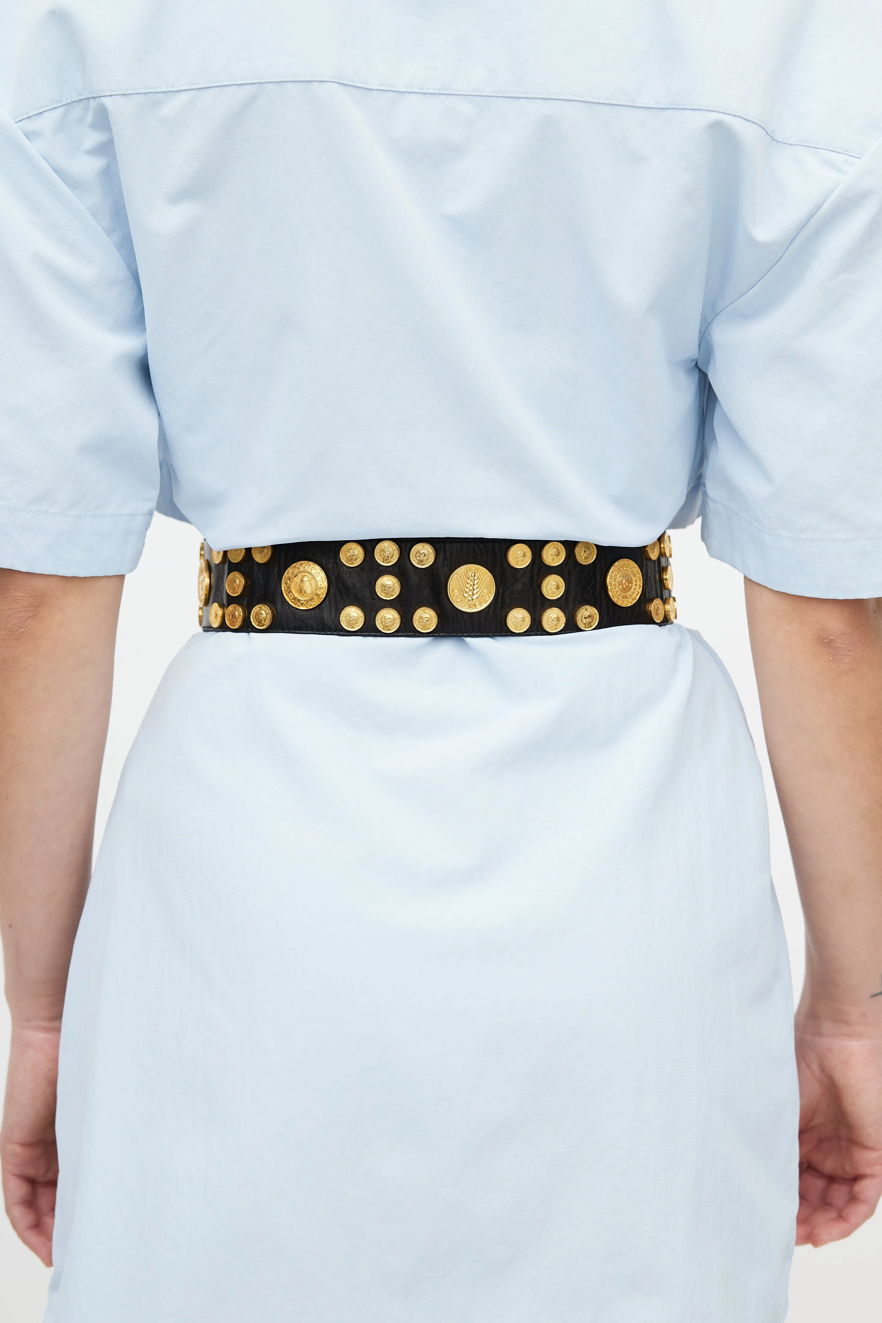 Black & Gold Coin Leather Belt