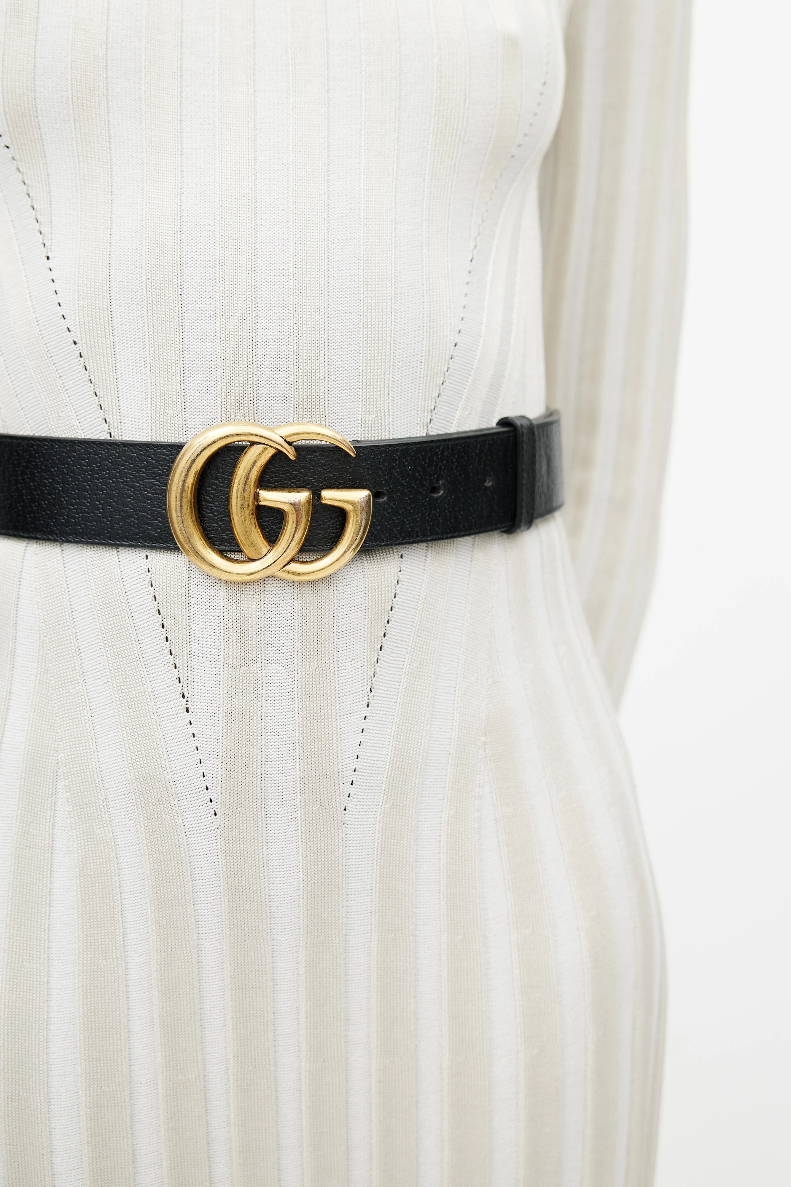 Black & Gold Leather GG Marmont Belt