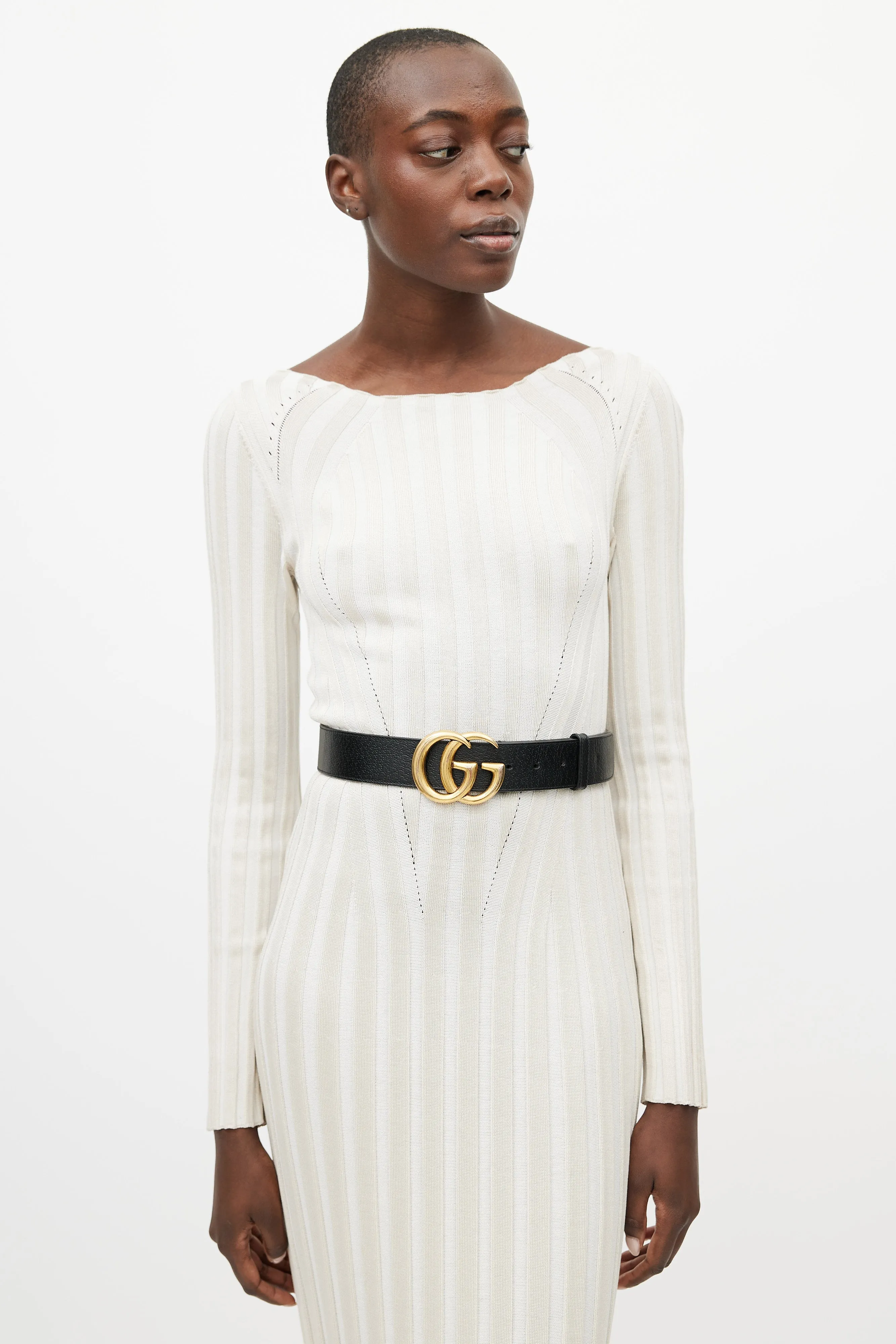 Black & Gold Leather GG Marmont Belt