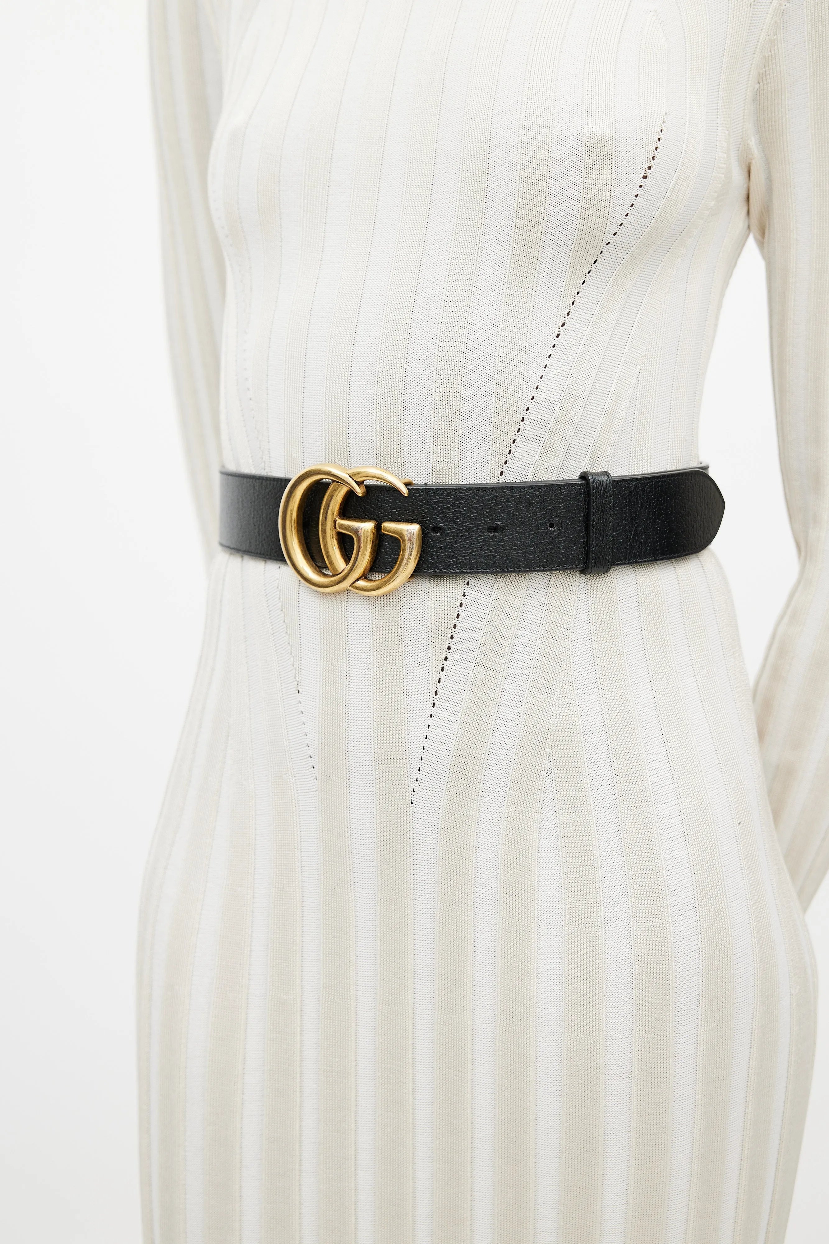 Black & Gold Leather GG Marmont Belt