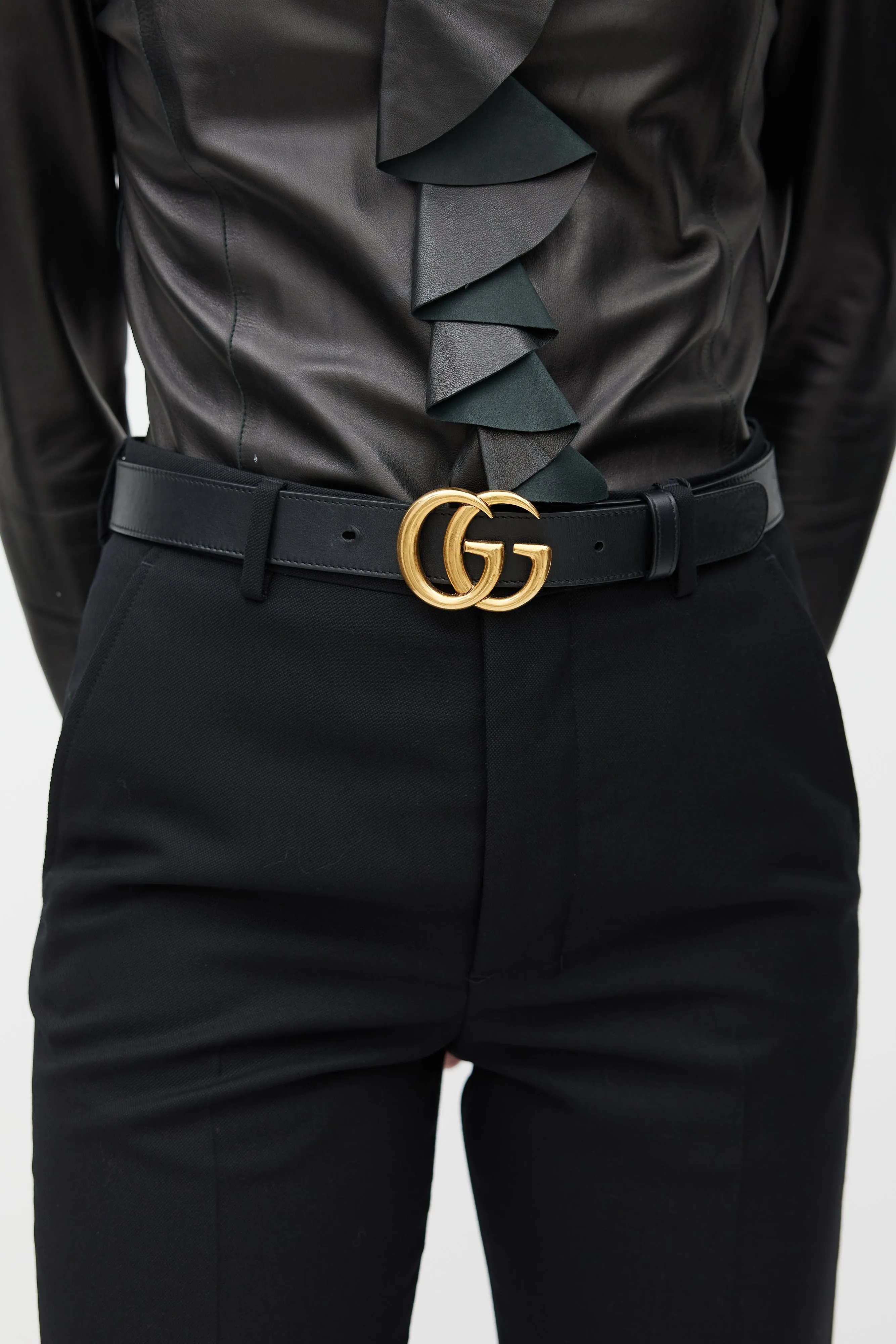Black & Gold Leather Marmont Belt