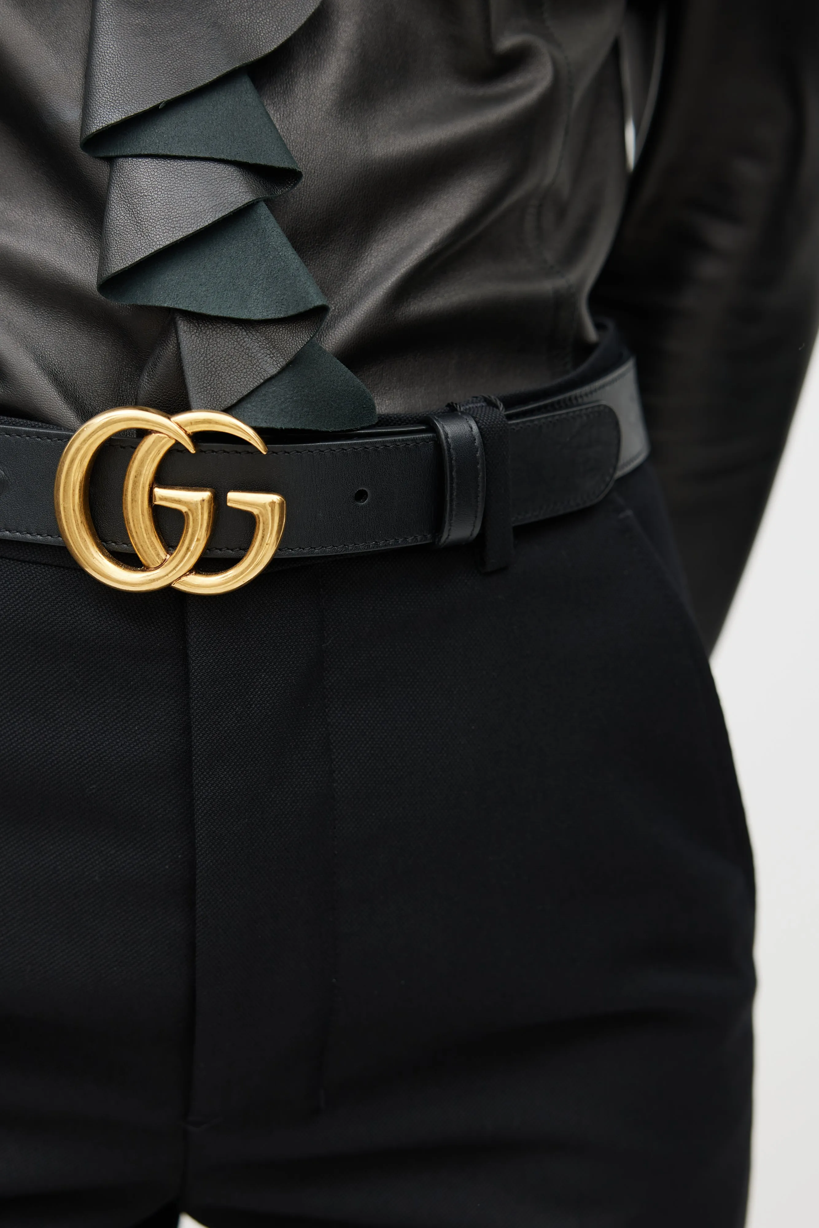 Black & Gold Leather Marmont Belt