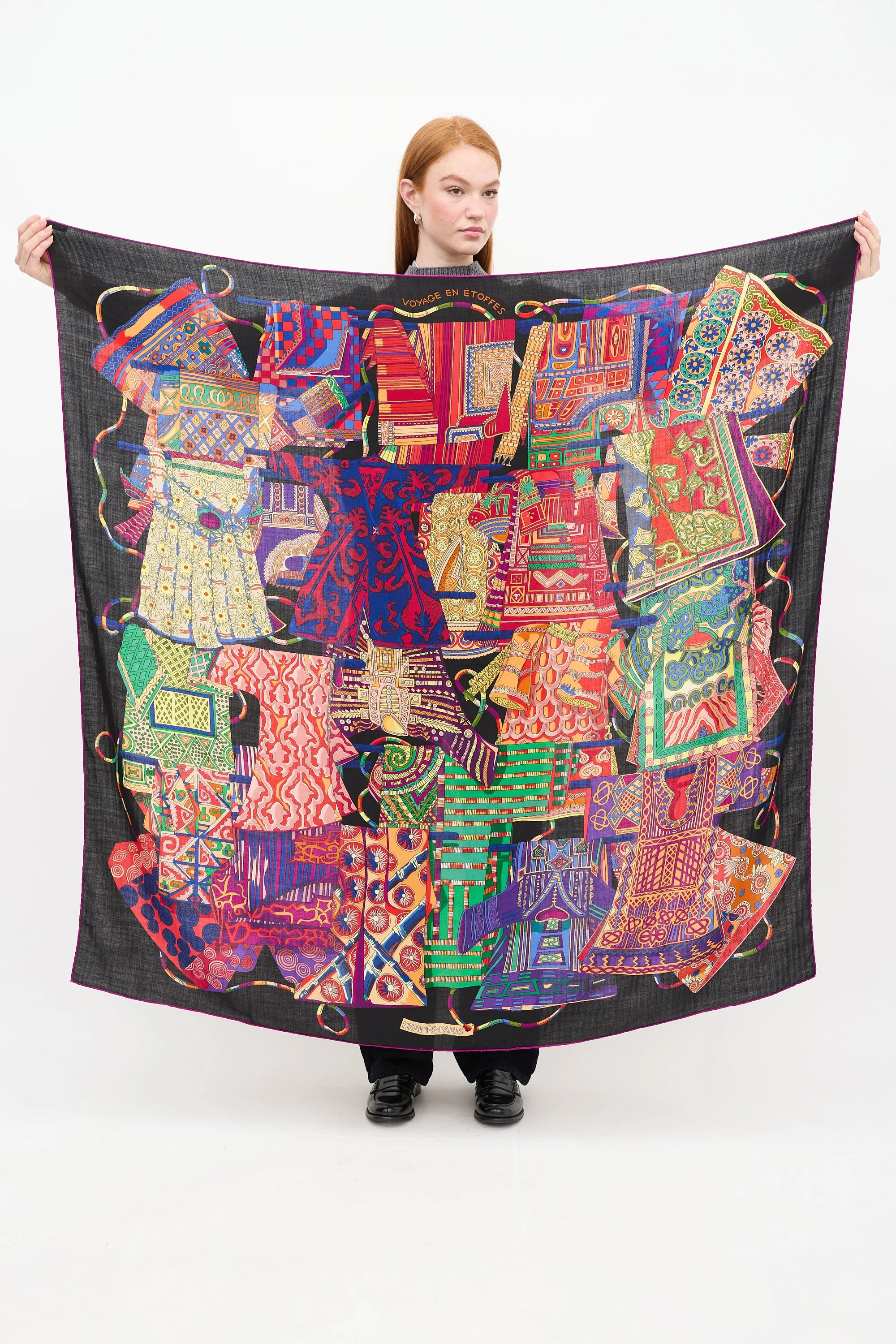 Black & Multicolour Cashmere Voyage en Etoffes Scarf