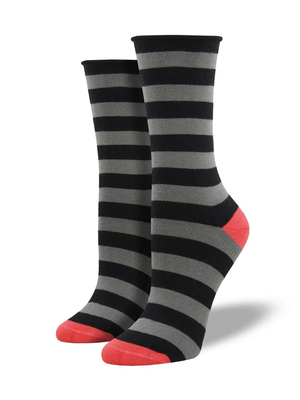 Black and Grey Polo Stripe Bamboo Socks (Women's)