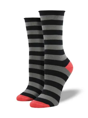 Black and Grey Polo Stripe Bamboo Socks (Women's)