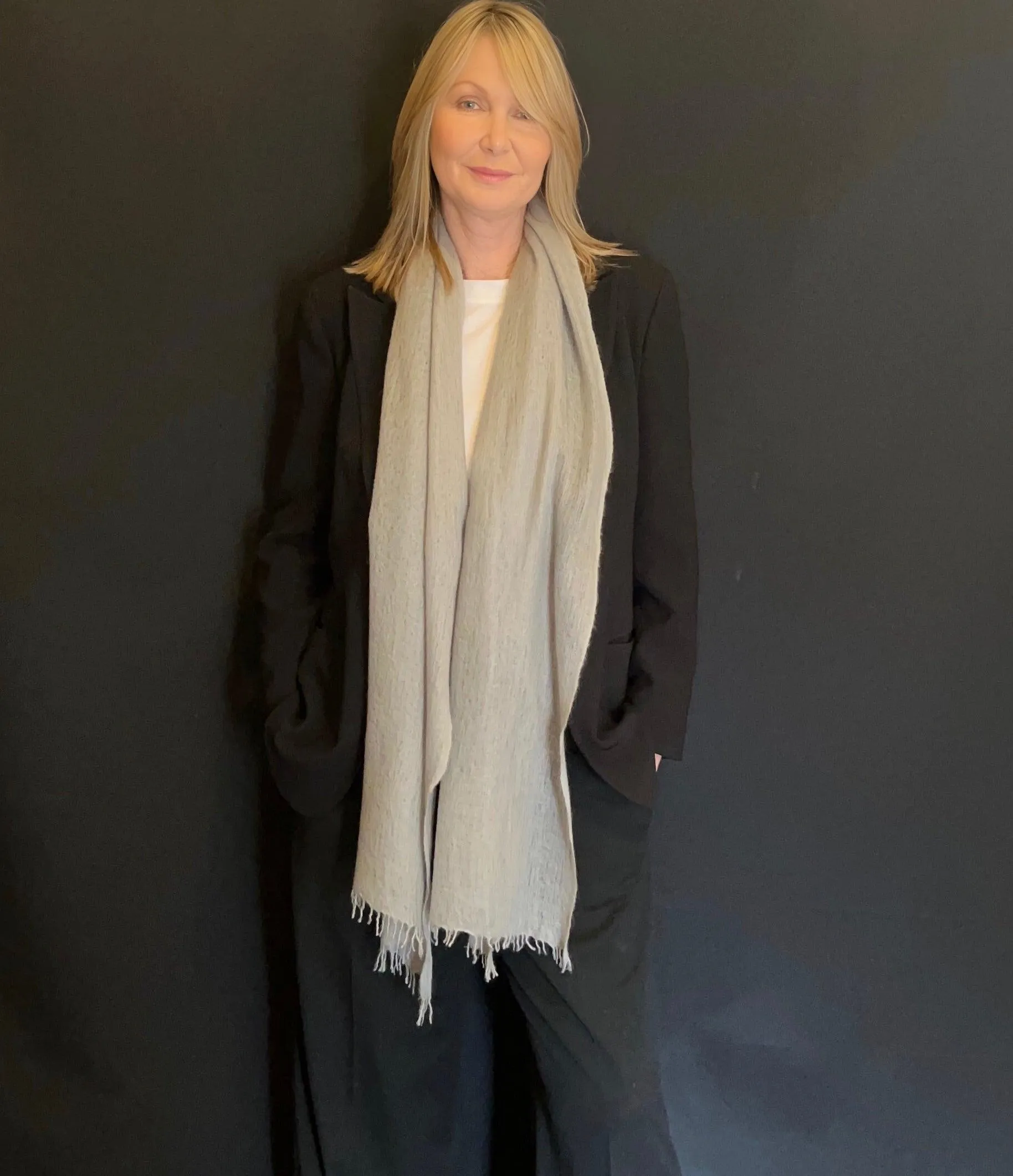 Cashmere Felted Hand-Woven Scarf - Soft Grey
