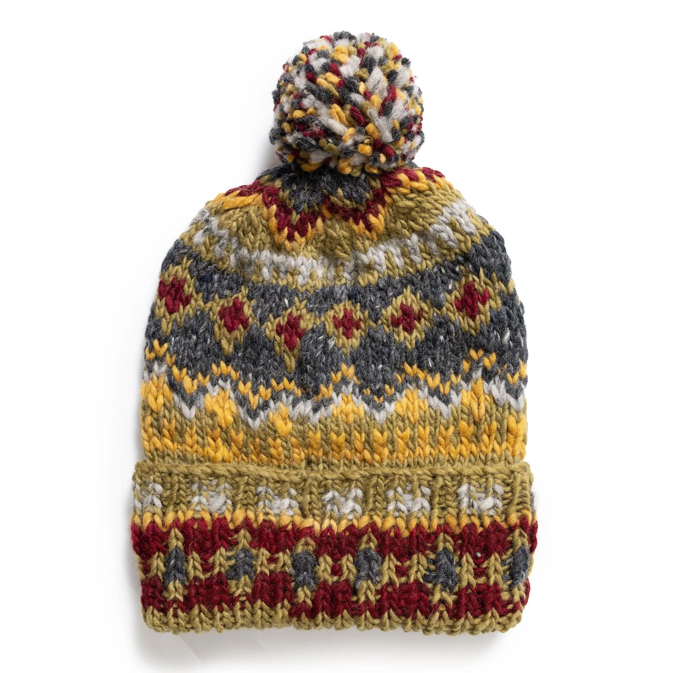 Chamula Double Cuff Cap Fair Isle #3 Dark Alfalfa