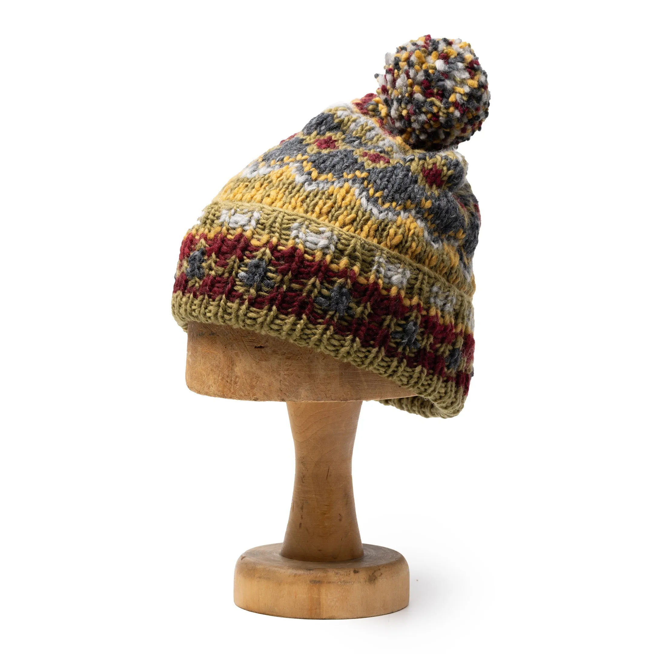 Chamula Double Cuff Cap Fair Isle #3 Dark Alfalfa