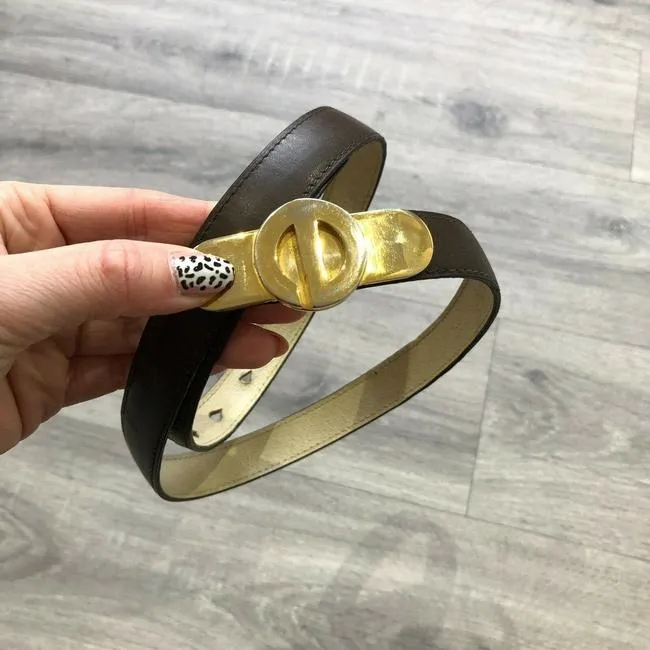 Dior Brown Leather Belt w Gold CD Buckle