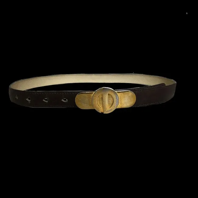 Dior Brown Leather Belt w Gold CD Buckle