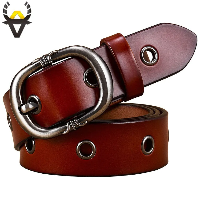 Fashionable Hollow Genuine Pin Buckle Leather Belts for Women
