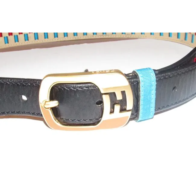 Fendi Blackredaqua Bluegold Leather And Buckles Belt