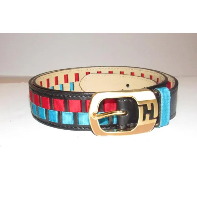 Fendi Blackredaqua Bluegold Leather And Buckles Belt