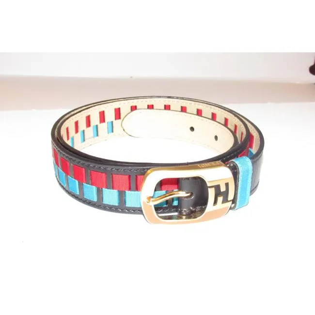 Fendi Blackredaqua Bluegold Leather And Buckles Belt