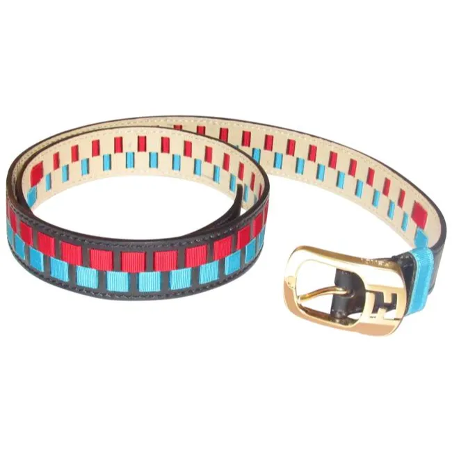 Fendi Blackredaqua Bluegold Leather And Buckles Belt