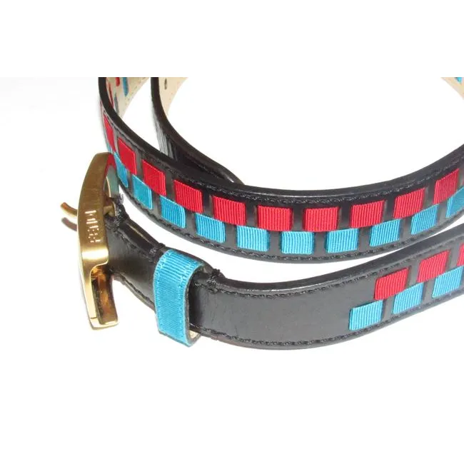 Fendi Blackredaqua Bluegold Leather And Buckles Belt