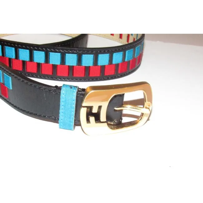 Fendi Blackredaqua Bluegold Leather And Buckles Belt
