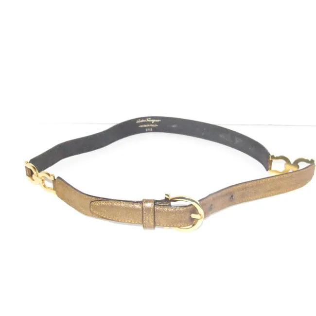 Ferragamo gold leather belt w gold Gancini links