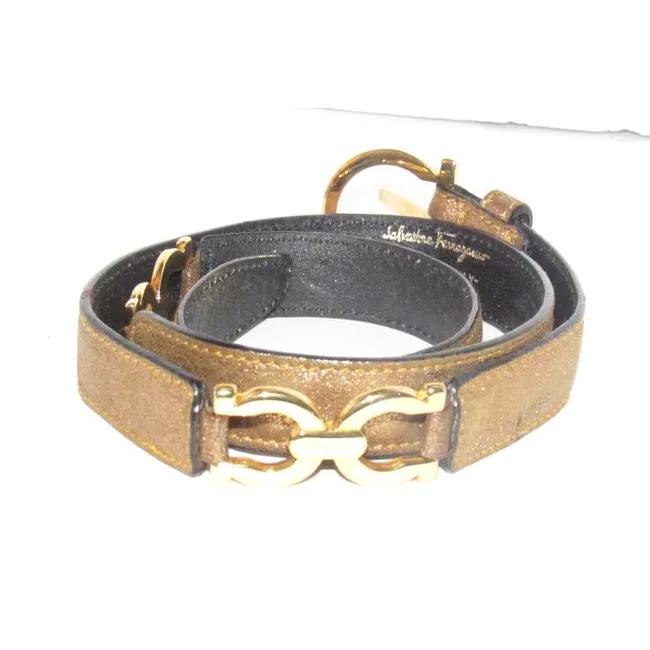 Ferragamo gold leather belt w gold Gancini links