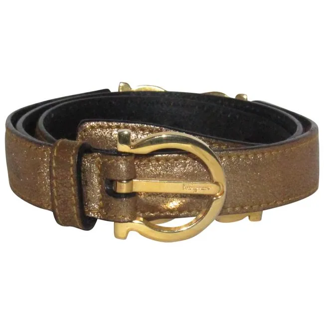 Ferragamo gold leather belt w gold Gancini links