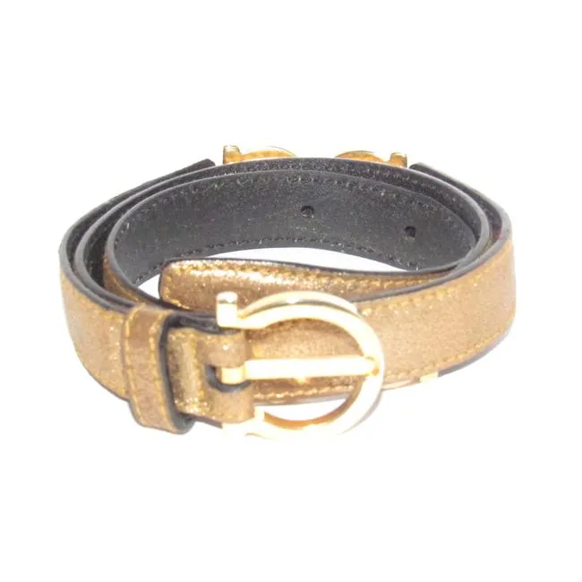 Ferragamo gold leather belt w gold Gancini links