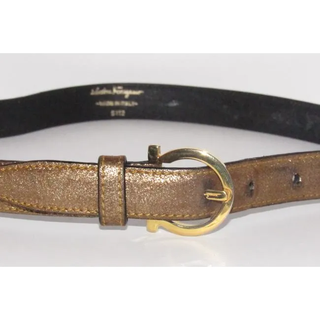Ferragamo gold leather belt w gold Gancini links