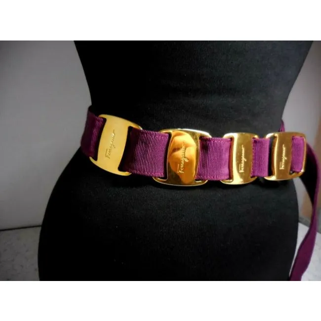 Ferragamo Purple Leather Belt w Large Vara Accents