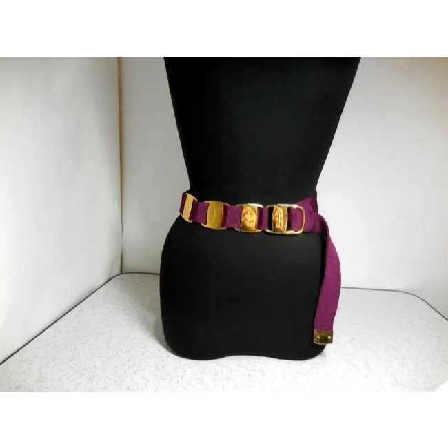 Ferragamo Purple Leather Belt w Large Vara Accents