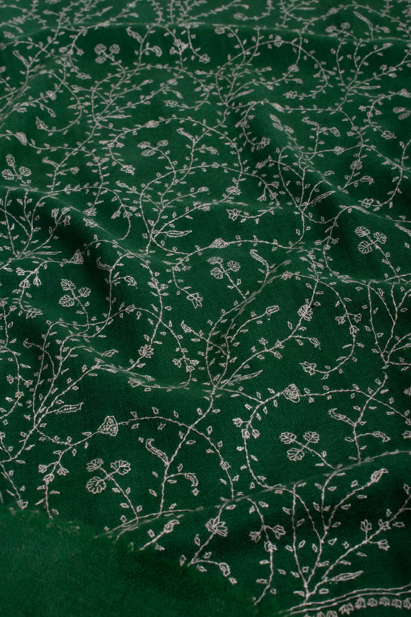 Green Hand Embroidered Pashmina Scarf - JUAREZ