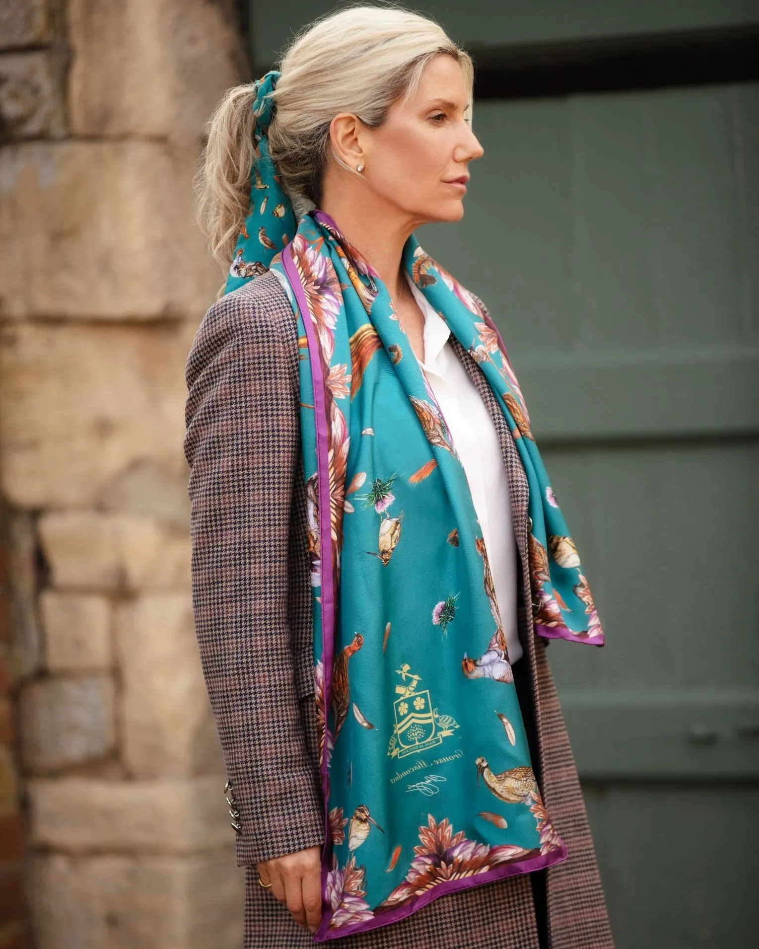 Grouse Misconduct Teal & Aubergine Classic Silk Scarf