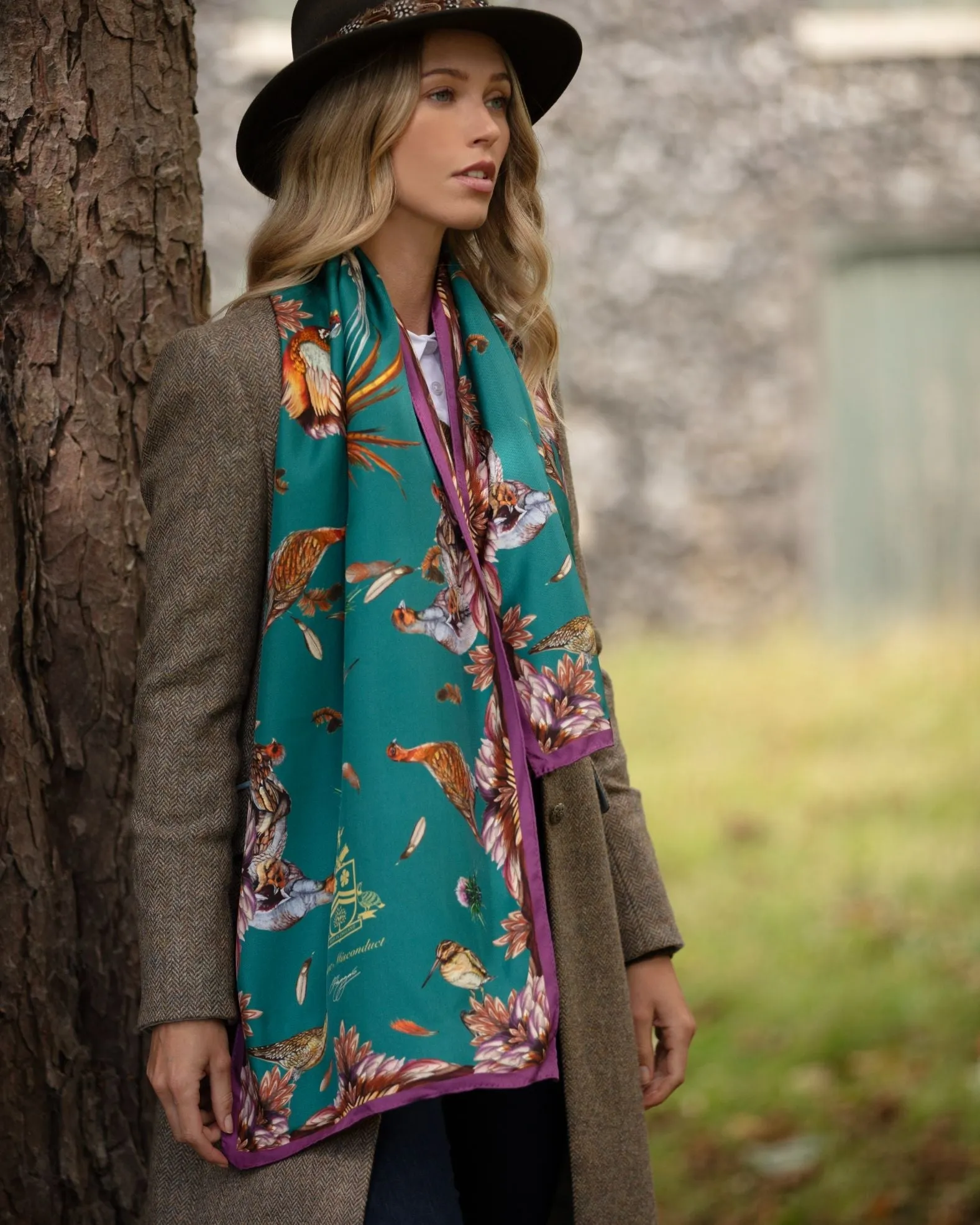 Grouse Misconduct Teal & Aubergine Classic Silk Scarf