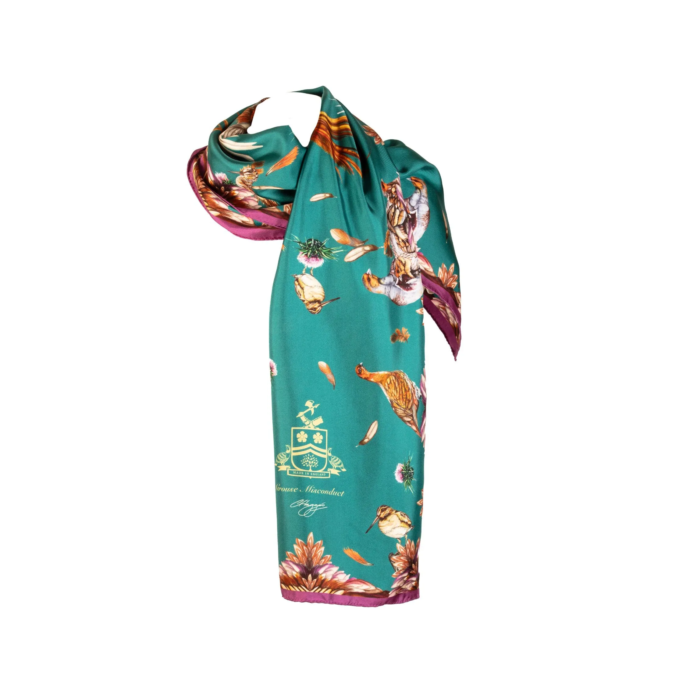 Grouse Misconduct Teal & Aubergine Classic Silk Scarf