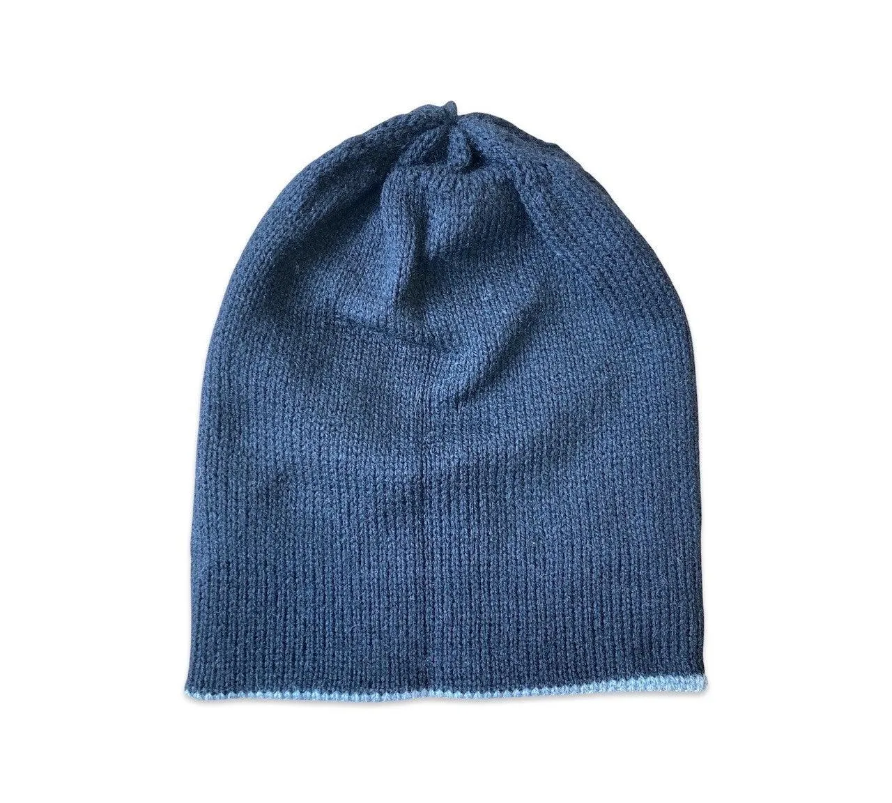 Hand Knitted Alpaca Reversible Beanie - Black / Grey