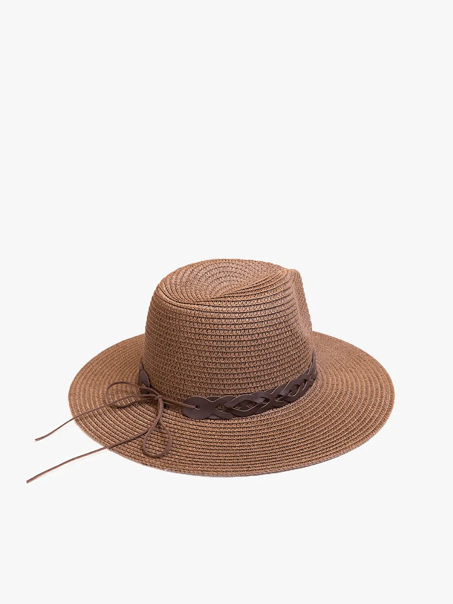 Mary Straw Fedora w/ Leather Chain Band