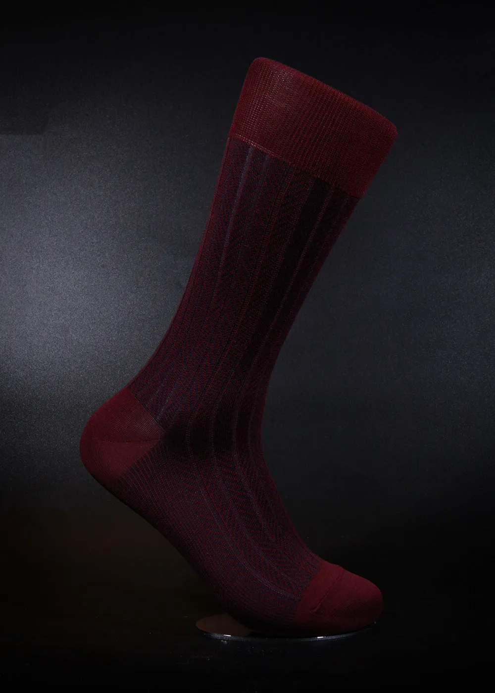 Men's Herringbone Socks - Burgundy & Navy