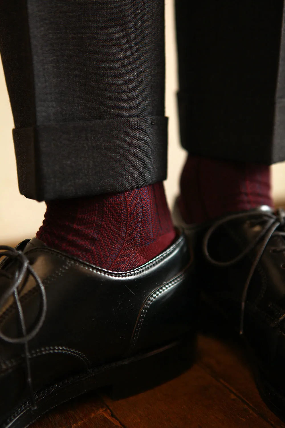 Men's Herringbone Socks - Burgundy & Navy