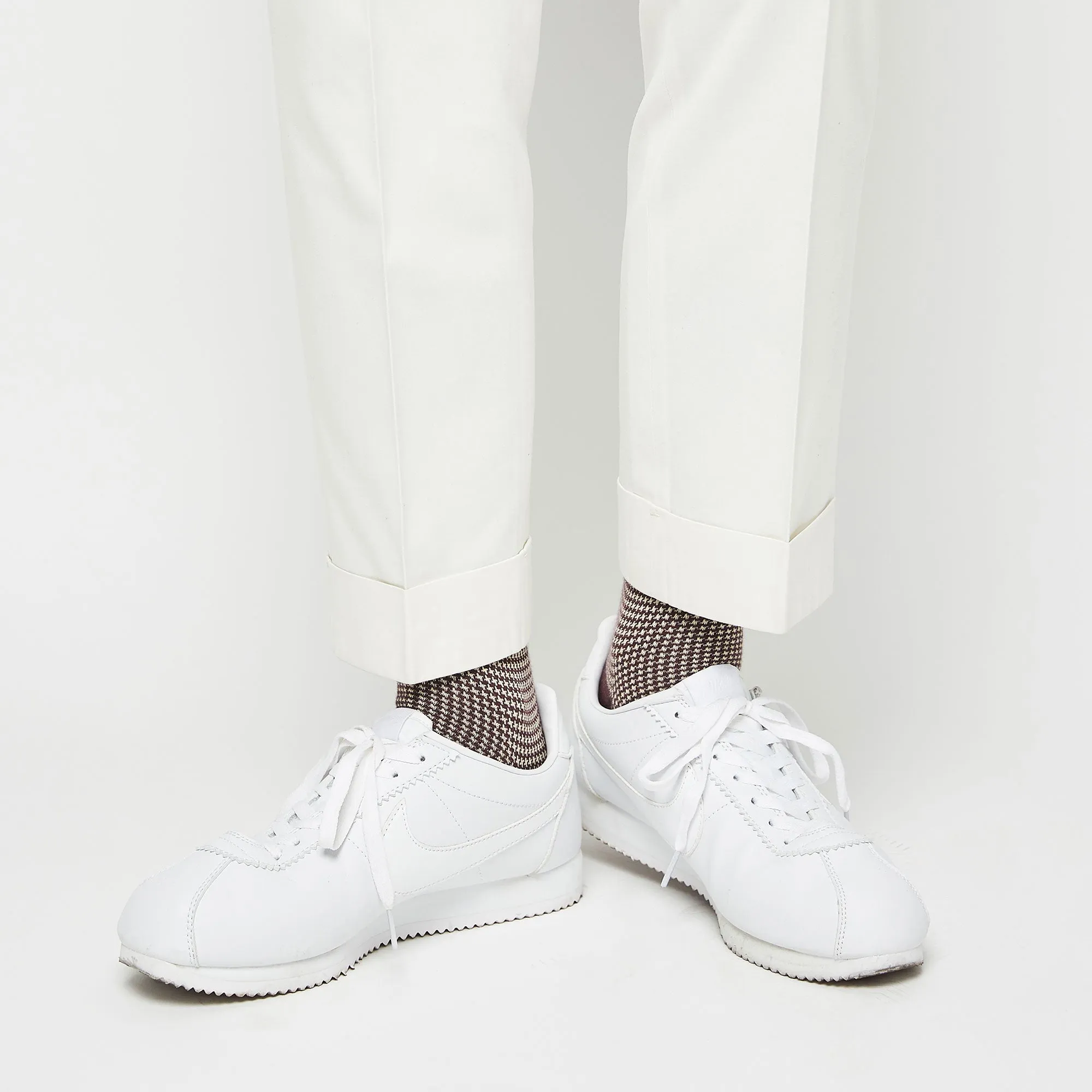 Men's Houndstooth Socks - Brown & White
